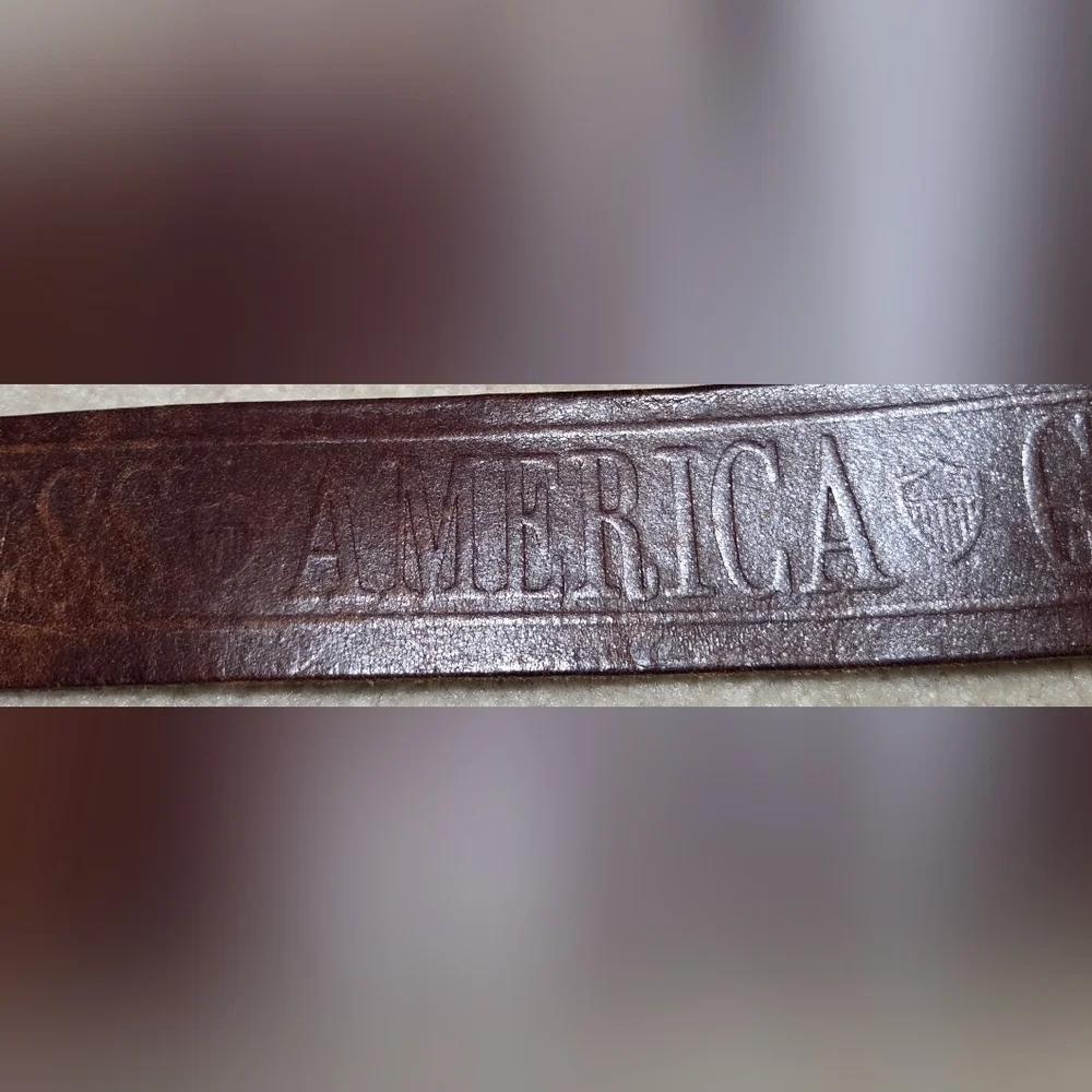 Vintage God Bless America Brown Leather Belt with Eagle Buckle
